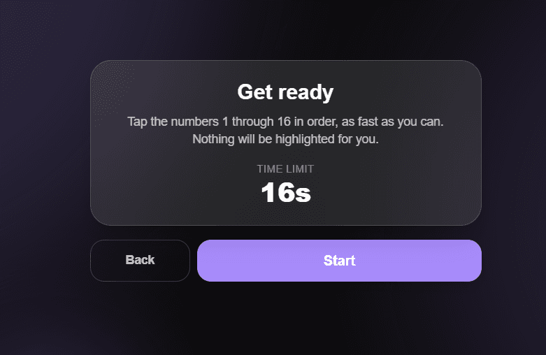 Focus Challenge Ready screen displaying the time limit and target number sequence
